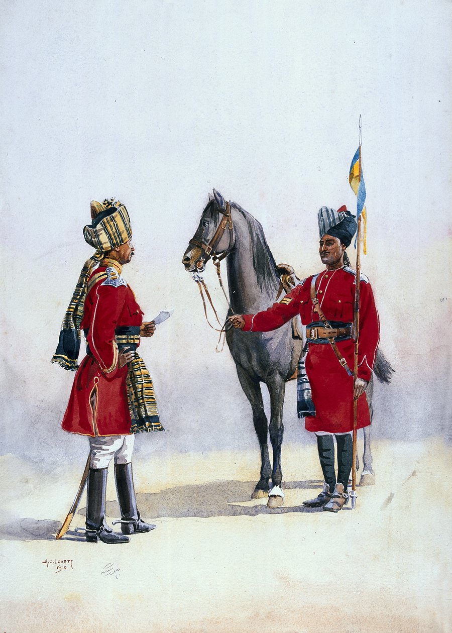 Alwar Lancers ، Command and Chohan Rajput ، رسم توضيحي لـ "جيوش الهند" للرائد جي إف ماكمون ، نُشر عام 1911 ، 1910 بواسطة ألفريد كرودي لوفيت