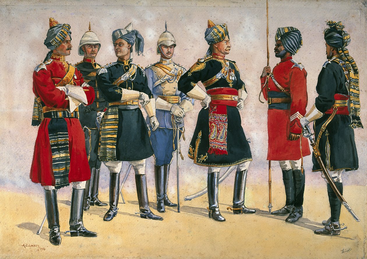 الضباط البريطانيون ، الجيش الهندي ، رسم توضيحي لـ "جيوش الهند" ، نُشر عام 1911 ، 1910 بواسطة ألفريد كرودي لوفيت