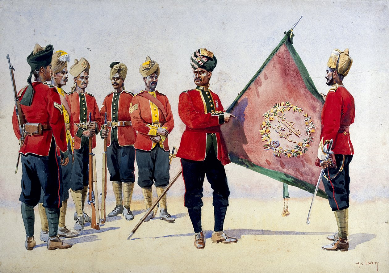 جنود المشاة كارناتيك ، رسم توضيحي لـ "جيوش الهند" للرائد جي إف ماكمون ، نُشر عام 1911 ، 1908 بواسطة ألفريد كرودي لوفيت