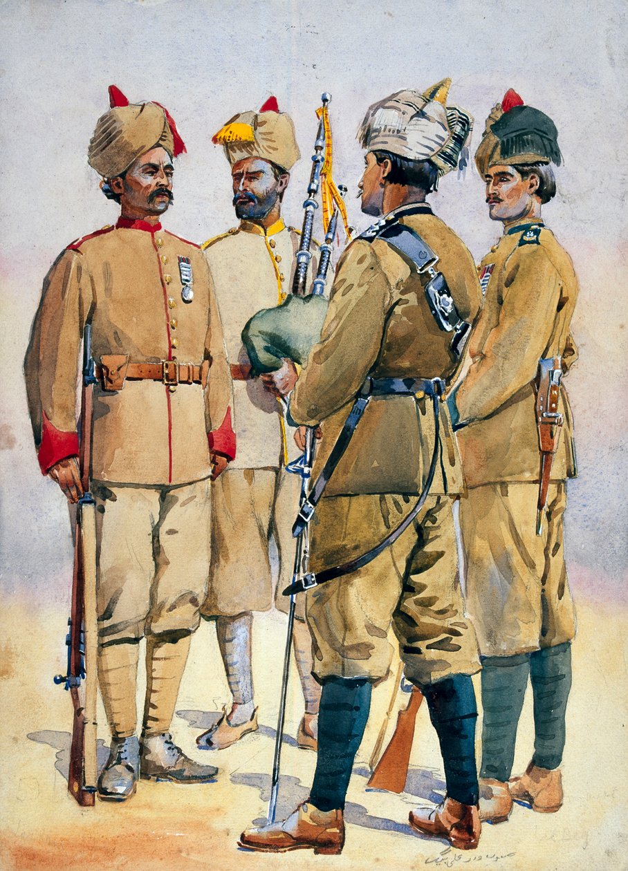 جنود قوات الحدود ، رسم توضيحي لـ "جيوش الهند" للرائد جي إف ماكمون ، نُشر عام 1911 ، 1908 بواسطة ألفريد كرودي لوفيت