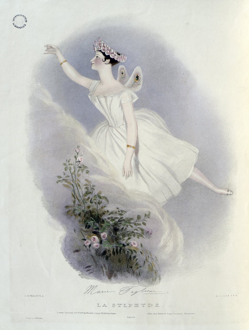 ماري تاجليوني (1804-1884) في فيلم "La Sylphide" ، منقوش بقلم ريتشارد جيمس لين (1800-72) 1836 بواسطة ألفريد إدوارد شالون