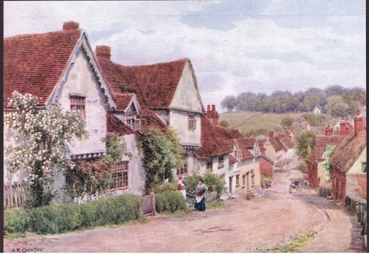 The Village Street، Kersey، Suffolk، من The Cottages and the Village Life of Rural England تم النشر بواسطة Dent & Sons Limited، 1912 بواسطة ألفريد روبرت كوينتون