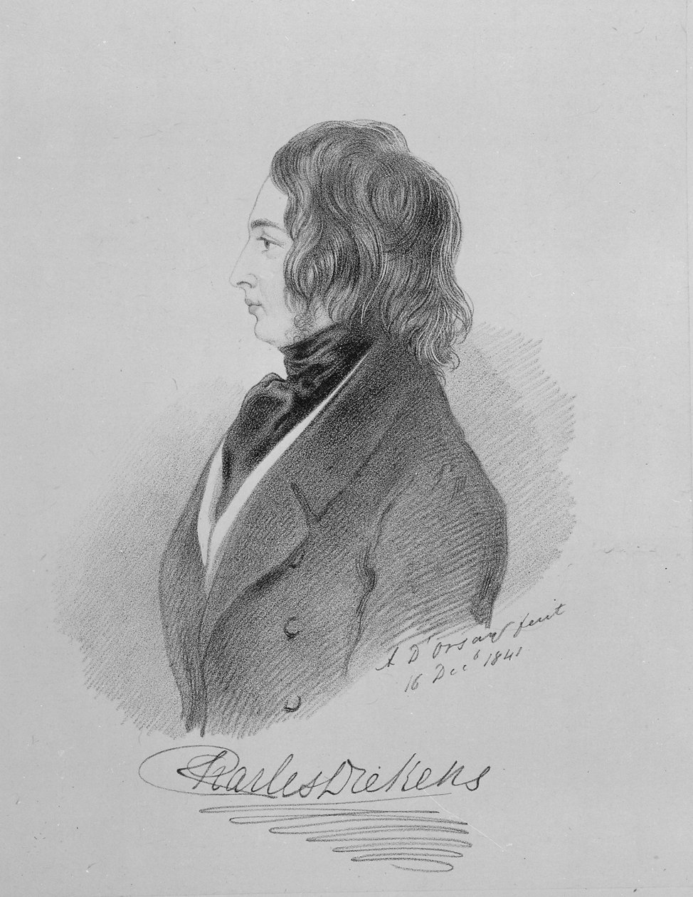 صورة لتشارلز ديكنز (1812-70) 16 ديسمبر 1841 (فحم على ورق) بواسطة 