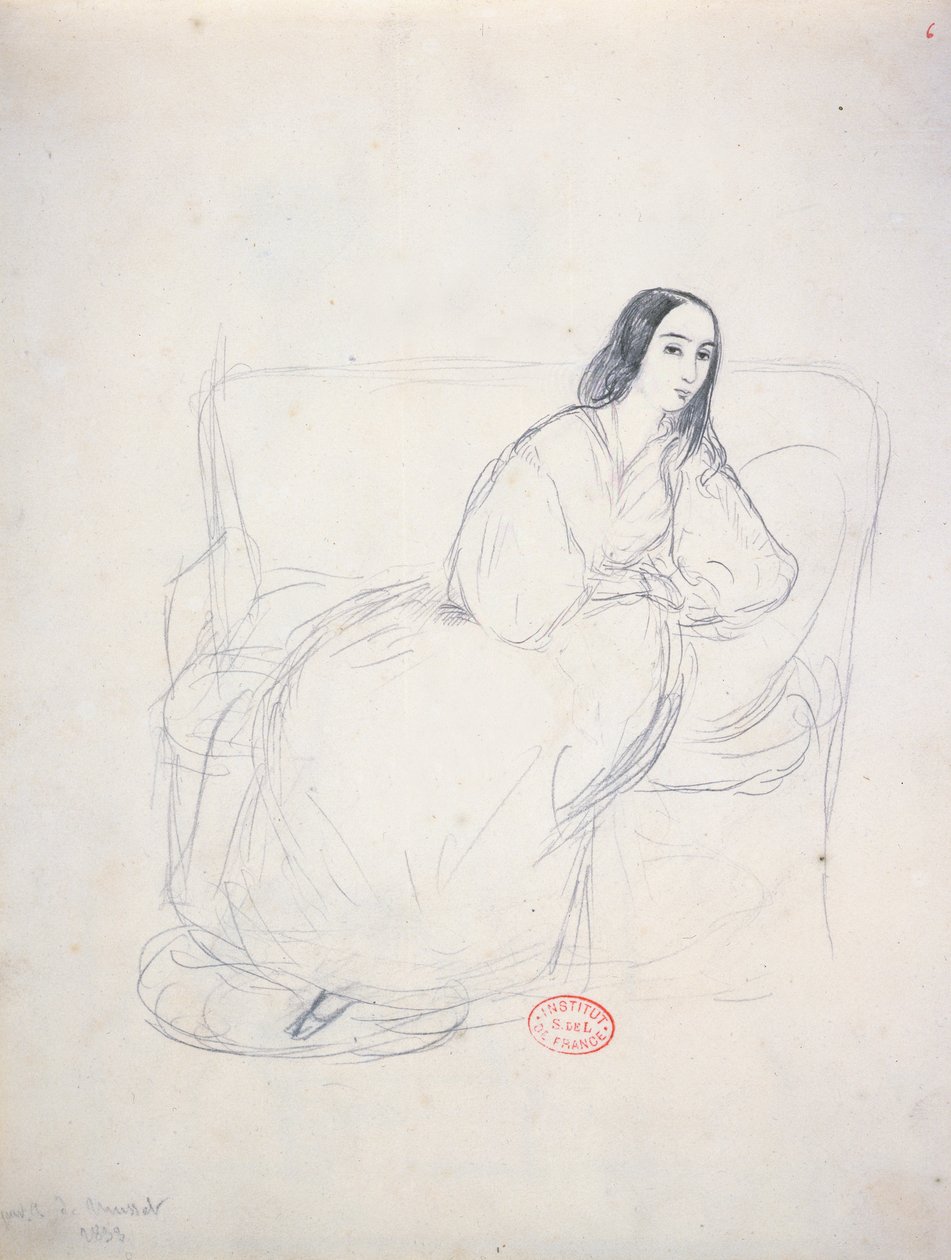 جورج ساند (1804-1876) جالسًا على أريكة ، 1833 بواسطة ألفريد دي موسيت