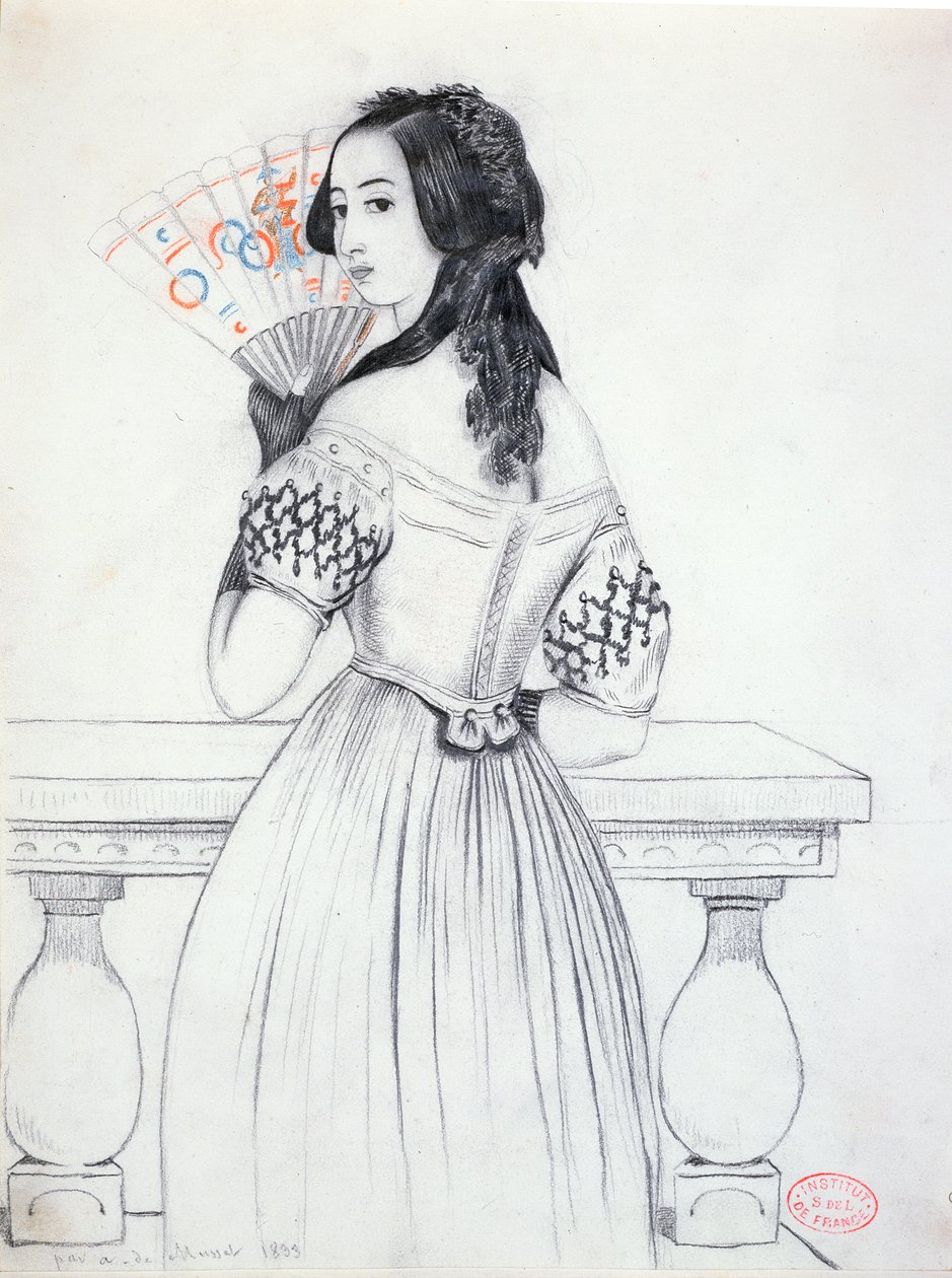 جورج ساند (1804-76) مع مروحة ، 1833 بواسطة ألفريد دي موسيت