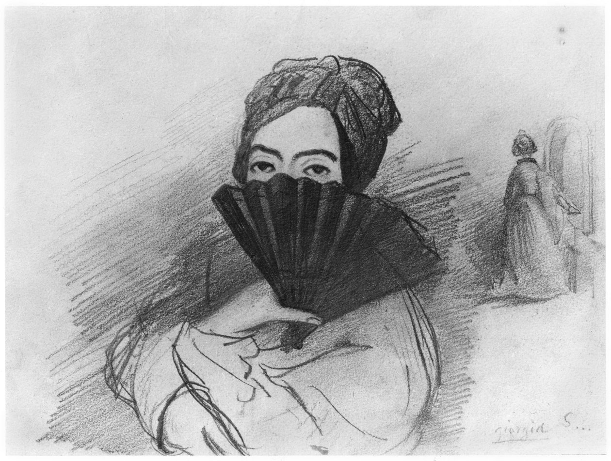 صورة لجورج ساند (1804-76) خلف معجبها بواسطة ألفريد دي موسيت