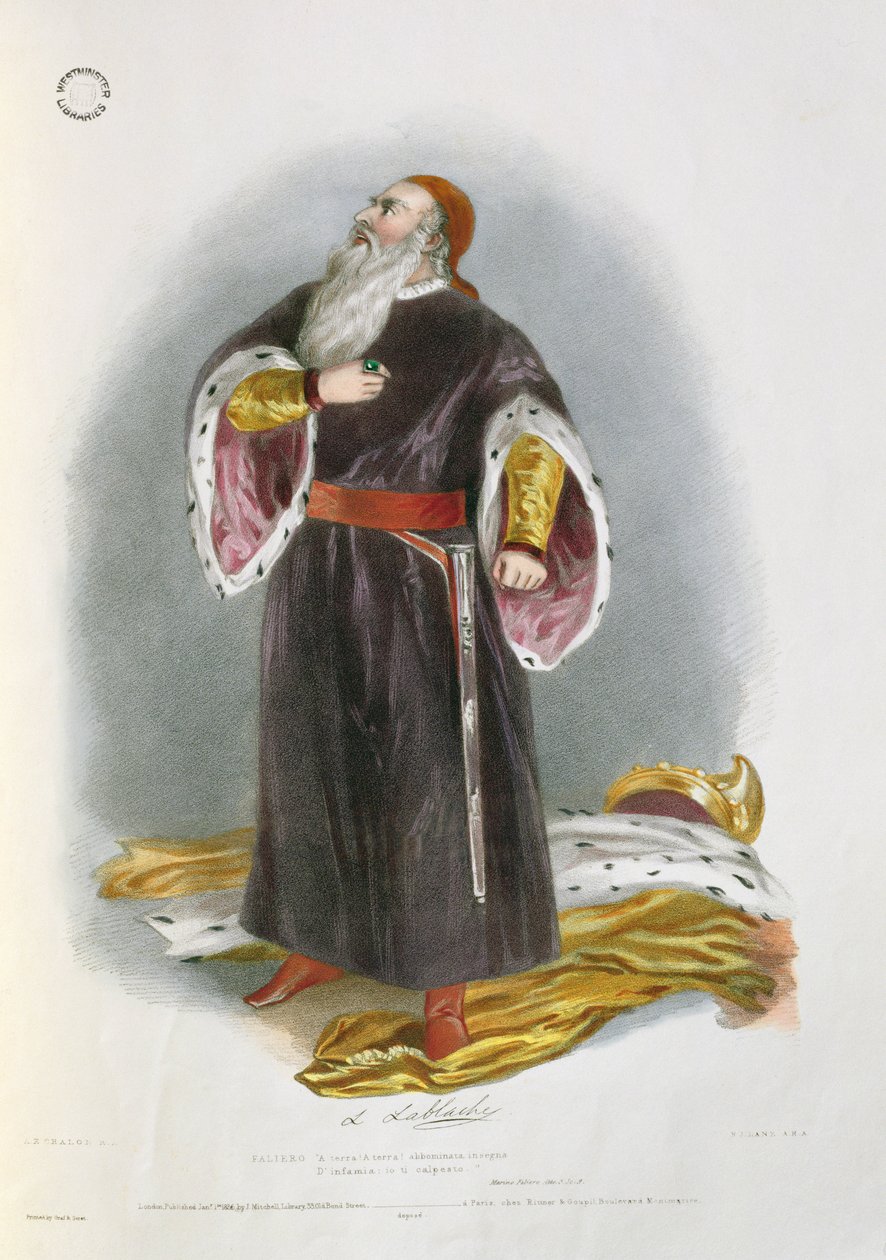 Luigi Lablache (1794-1858) مثل Faliero في Marino Faliero ، من "ذكريات الأوبرا الإيطالية" ، نقشها ريتشارد جيمس لين (1800-72) 1836 بواسطة ألفريد إدوارد شالون
