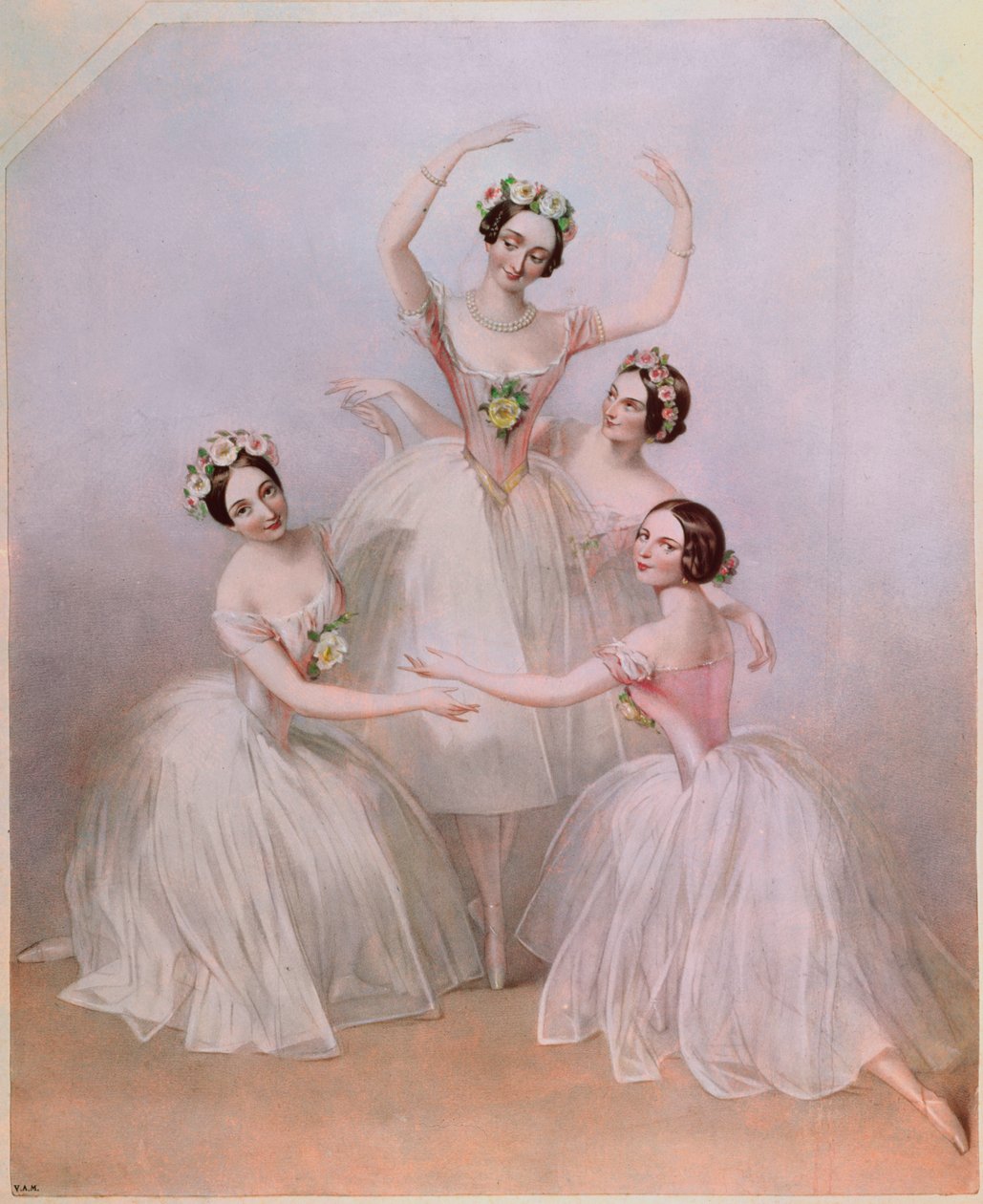 The Pas Pas Quatre: Carlotta Grisi (1819-99) Marie Taglioni (1804-84) Lucile Grahn (1819-1907) و Fanny Cerrito (1817-1909) بواسطة ألفريد إدوارد شالون
