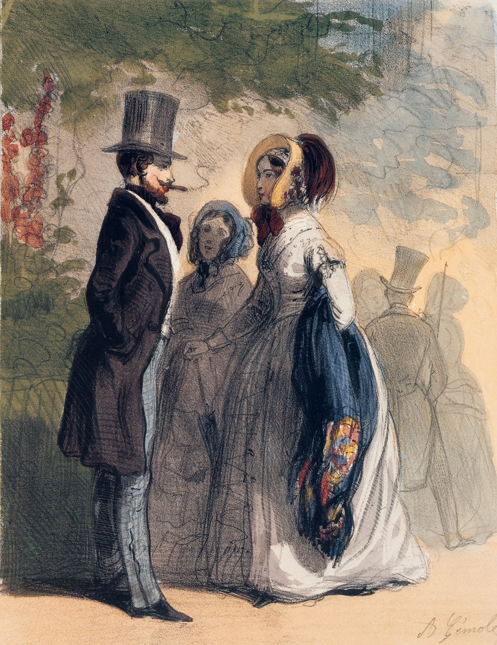 الزائر المنتظم لحدائق رانلاغ ، من "Les Femmes de Paris" ، 1841-42 (لون ليثو) بواسطة ألفريد أندريه جينيول