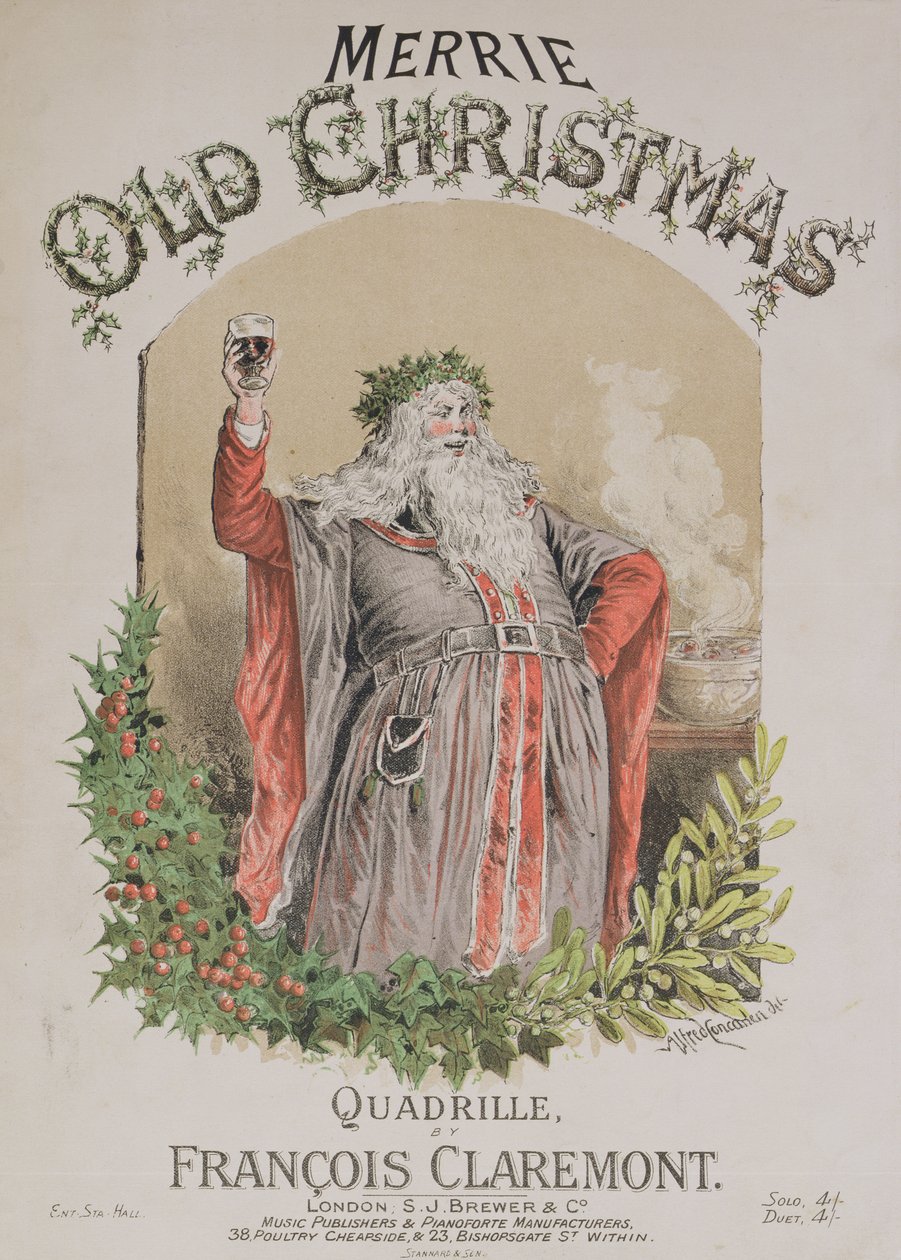 الغلاف الأمامي للنتيجة الموسيقية لـ "Merrie Old Christmas" ، وهو رباعي من تصميم فرانسوا كليرمونت بواسطة الفريد كونكانين