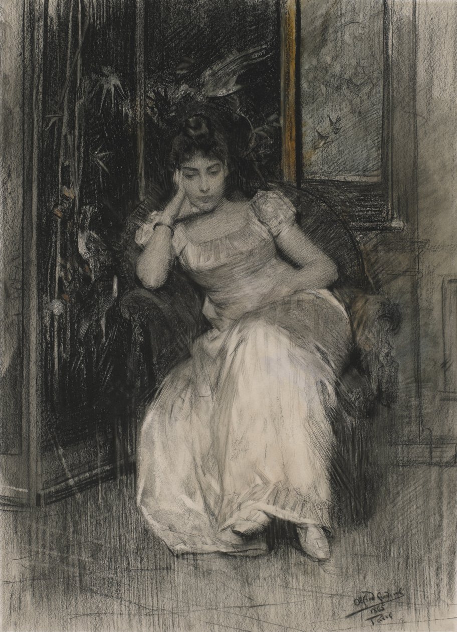 Mademoiselle de Clermont-Tonnerre ، 1865 (طباشير أسود ومرحاض فوق الجرافيت على ورق منسوج) بواسطة ألفريد إميل ستيفنز