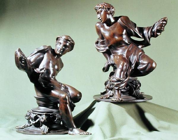 زوج من العراة الكلاسيكية للذكور ، مصمم على شكل حواجز نهائية ، من صنع Henry E. Hoole & Co. بواسطة ألفريد جورج ستيفنز