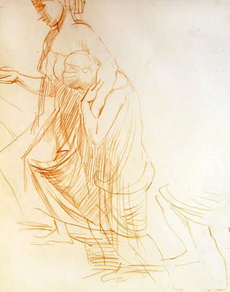 دراسة لشخصين ، أحدهما واقف والآخر راكع حوالي عام 1850 (طباشير أحمر على ورق) (انظر 366413 للصفحة اليسرى) بواسطة ألفريد جورج ستيفنز