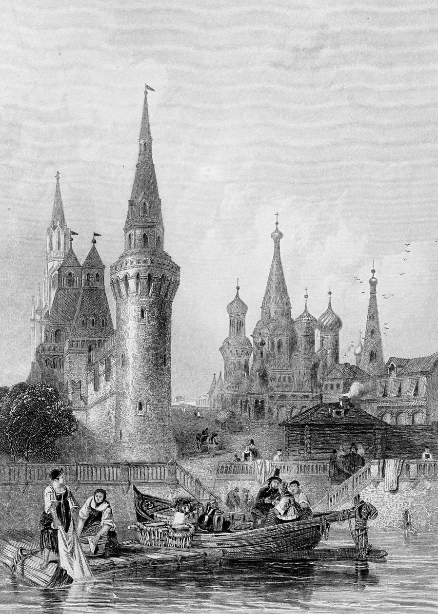 كنيسة فاسيلي بلاجينوي ، موسكو ، نقشها ج.ه. كيرنوت ، ج .1844 بواسطة ألفريد جومرسال فيكرز