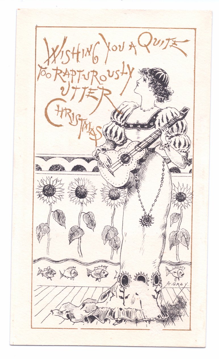 بطاقة معايدة من العصر الفيكتوري للجمالية تعزف على الكمان ، c.1881 (أحادية اللون) بواسطة ألفريد جراي