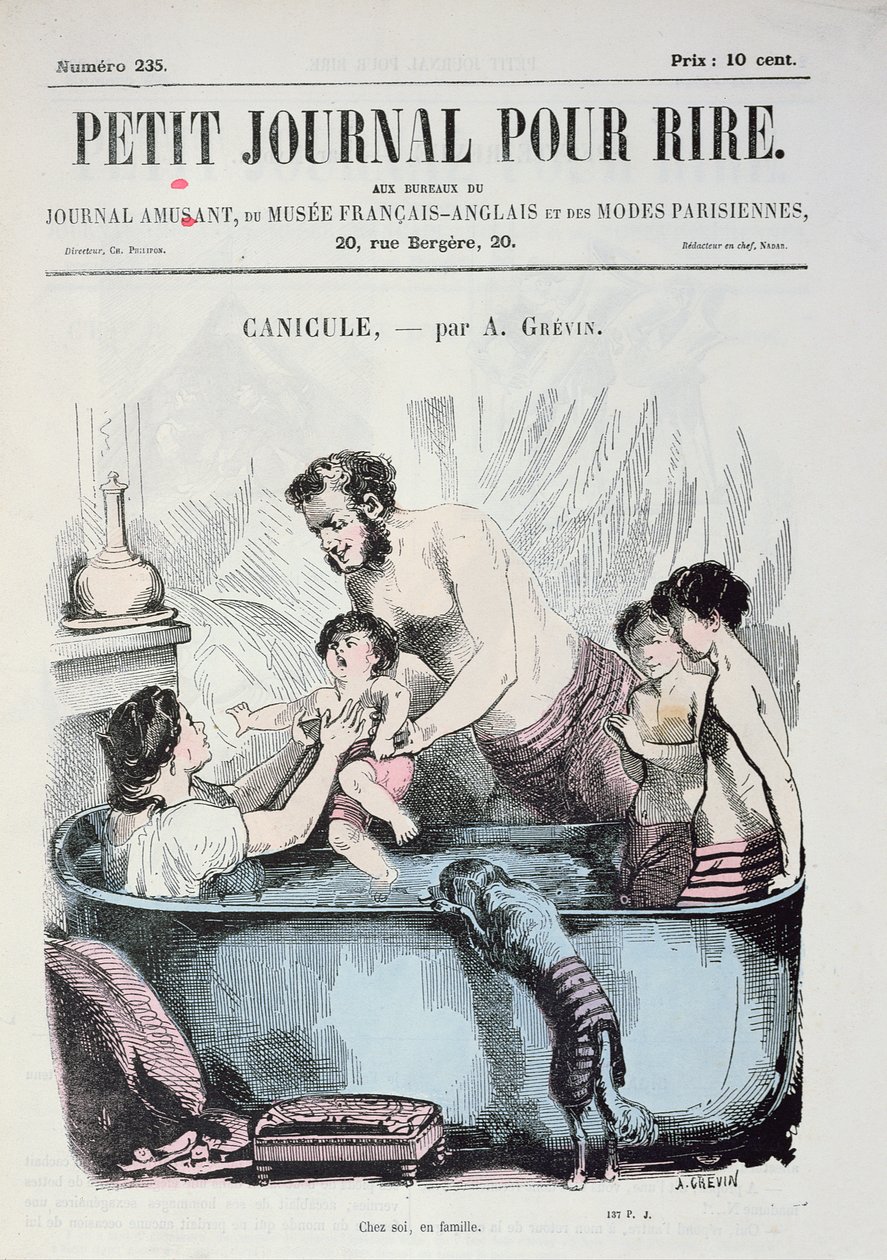 الحرارة الحارقة: الحمام العائلي ، الغلاف الأمامي لـ "Le Petit Journal pour Rire" ، عام 1860 بواسطة ألفريد جريفين