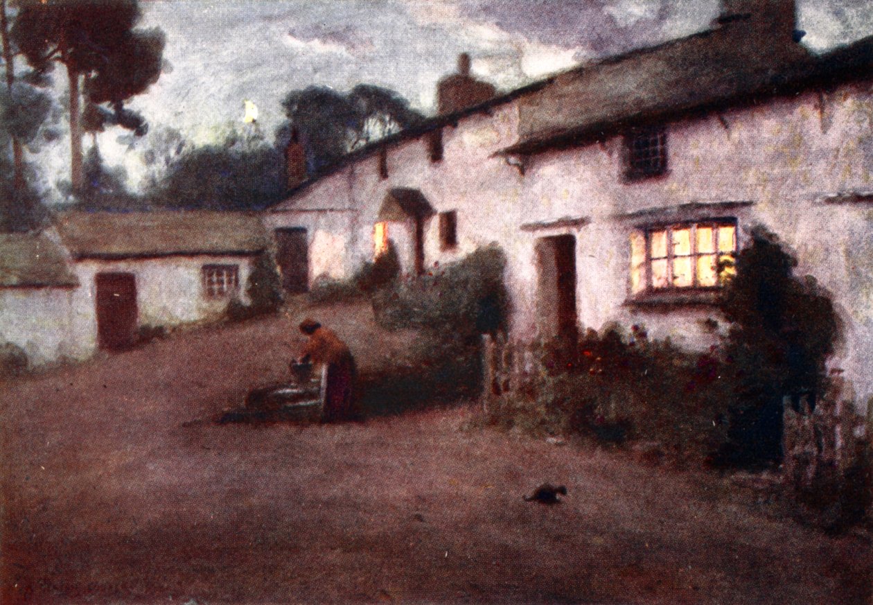 Moonlight and Lamplight - قرية Consiton ، من مجموعة من المطبوعات من الألوان المائية الأصلية ، c.1920 بواسطة ألفريد هيتون كوبر