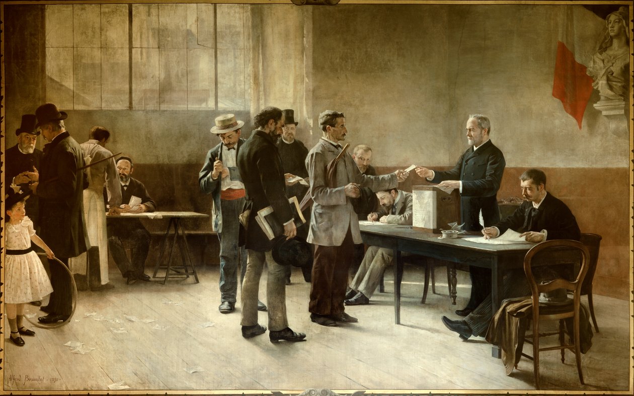 الاقتراع العام مركز اقتراع عام 1891. لوحة لألفريد برامتوت (1852-1894) 1891 ليه ليلاس ، دار البلدية بواسطة ألفريد هنري براموت