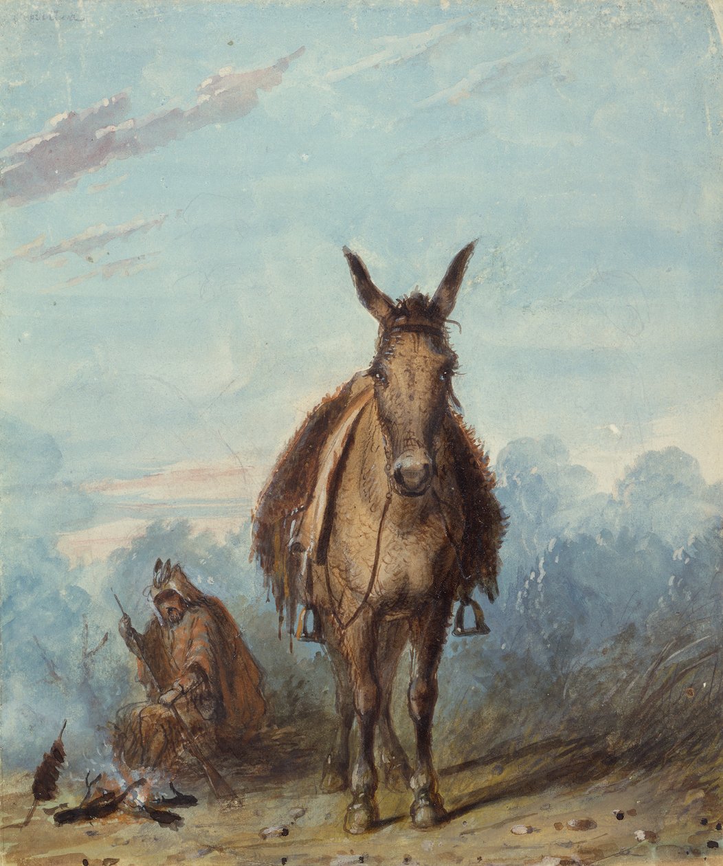 صياد في معسكره الانفرادي ، حوالي عام 1837 (ألوان مائية على ورق) بواسطة ألفريد جاكوب ميلر