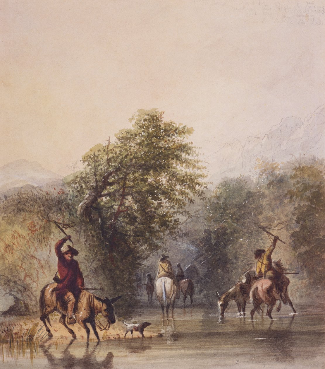 كسر درب الهروب من الهنود ، حوالي عام 1837 (ألوان مائية على ورق) بواسطة ألفريد جاكوب ميلر
