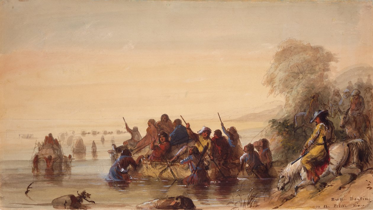زورق الثور على نهر بلات ، حوالي عام 1837 (ألوان مائية على ورق) بواسطة ألفريد جاكوب ميلر