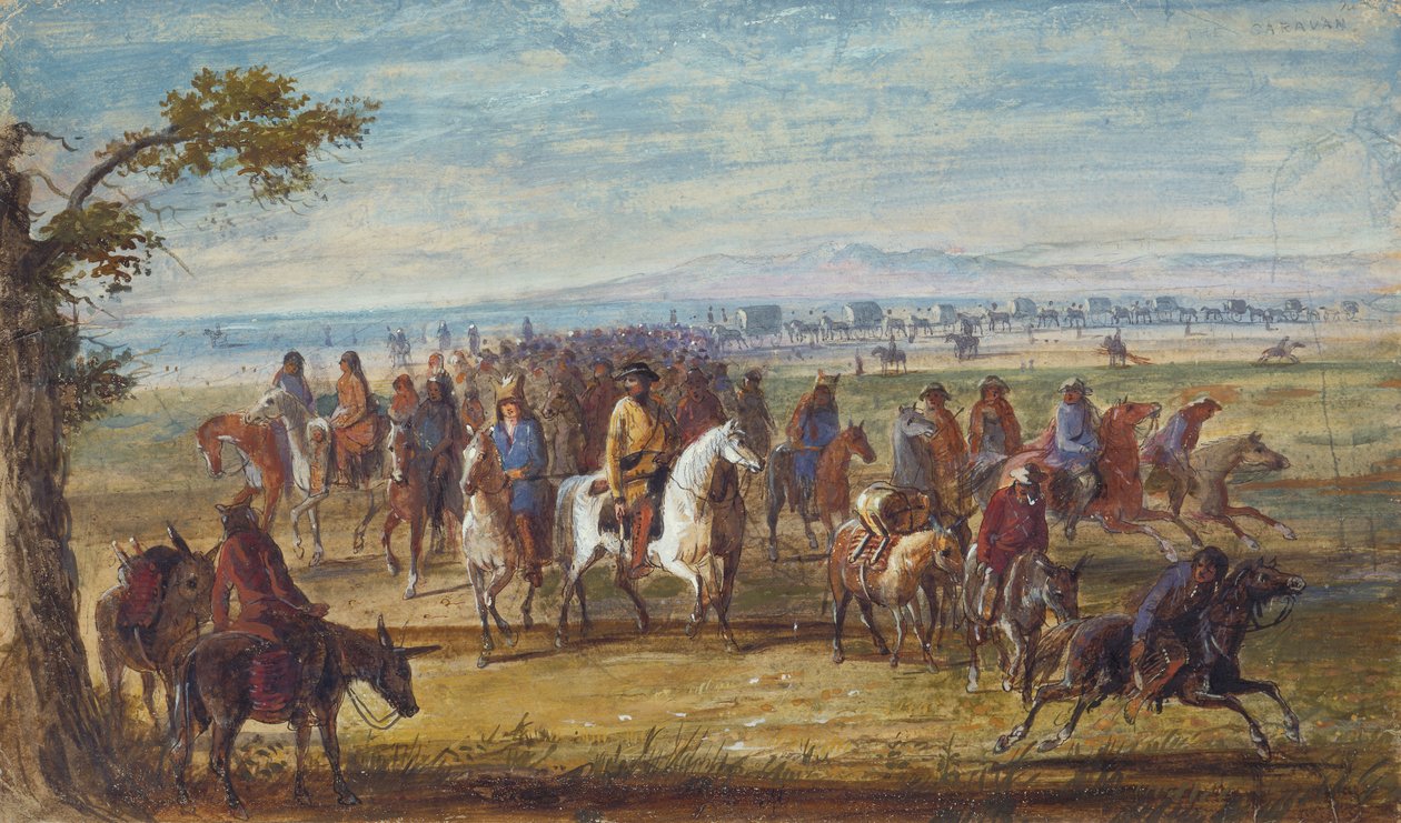 القافلة: السير ويليام ستيوارت على ظهر حصان أبيض ، حوالي عام 1837 (زيت على ورق) بواسطة ألفريد جاكوب ميلر