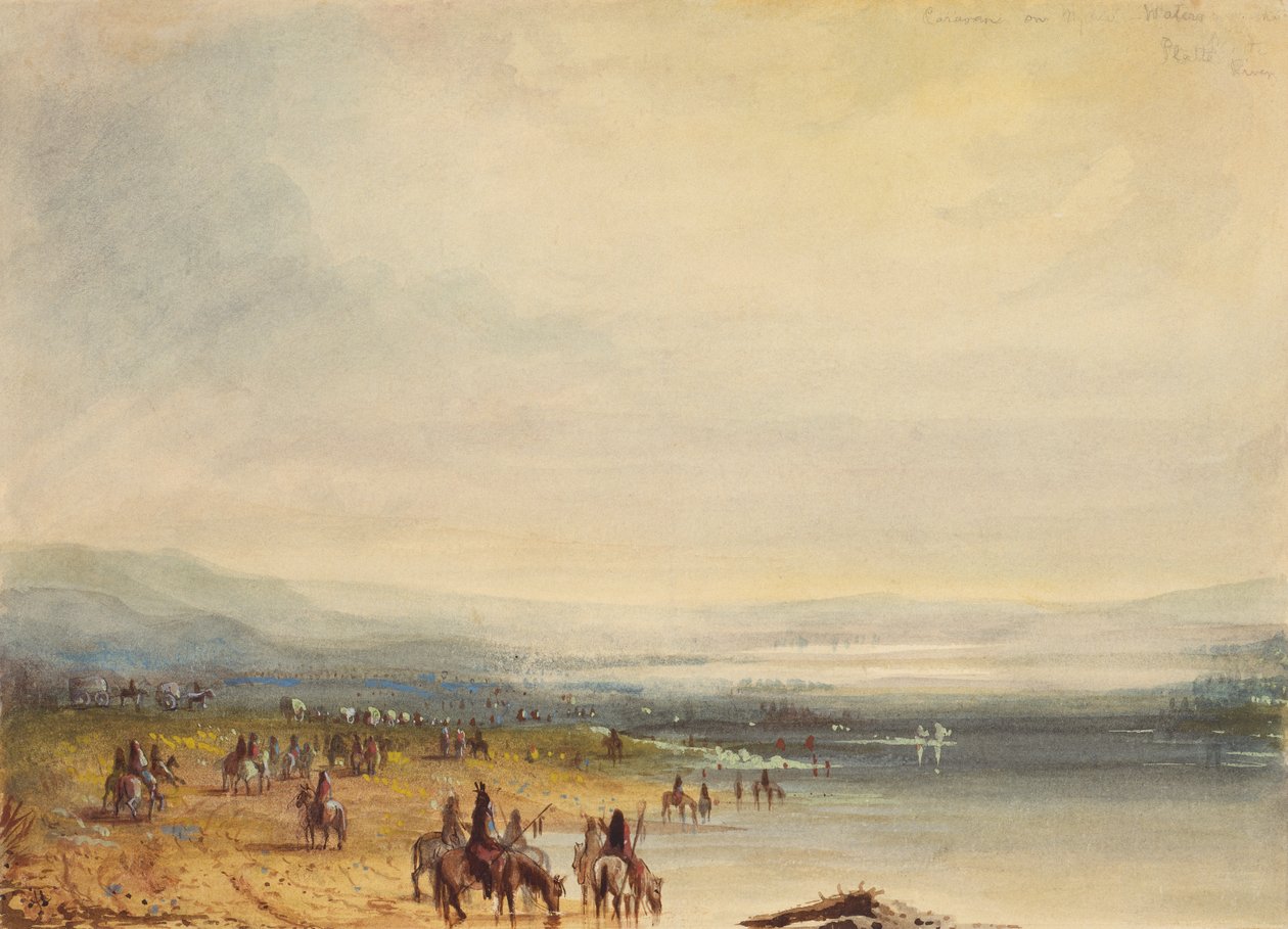 قافلة على نهر بلات ، حوالي عام 1837 (ألوان مائية على ورق) بواسطة ألفريد جاكوب ميلر