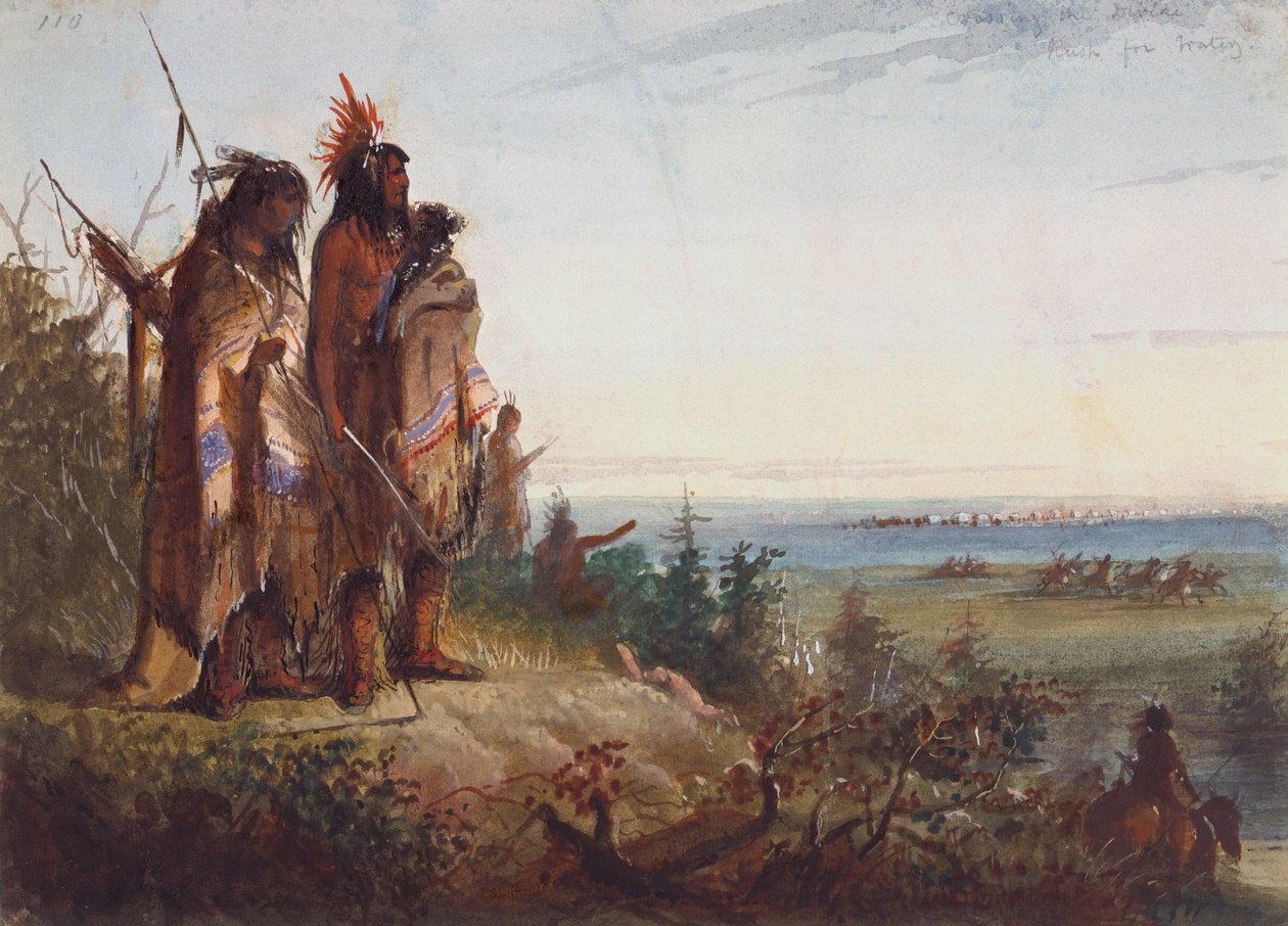 عبور الفجوة أو الصيادون المتعطشون يقومون بالاندفاع للنهر ، حوالي عام 1837 (ألوان مائية على الورق) بواسطة ألفريد جاكوب ميلر