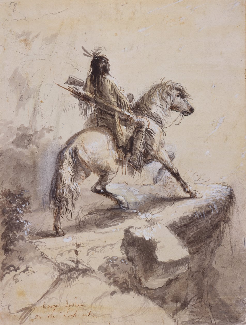 Crow Indian on Lookout ، حوالي عام 1837 (قلم حبر وحبر وغسل وغواش على ورق) بواسطة ألفريد جاكوب ميلر