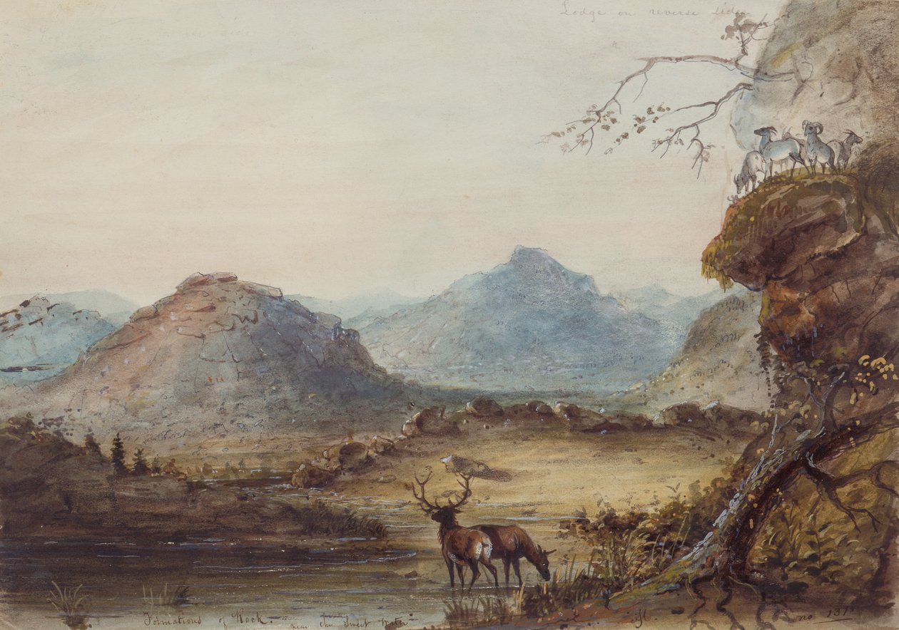 تشكيلات صخرية بالقرب من المياه العذبة ، حوالي عام 1837 (ألوان مائية على ورق) بواسطة ألفريد جاكوب ميلر