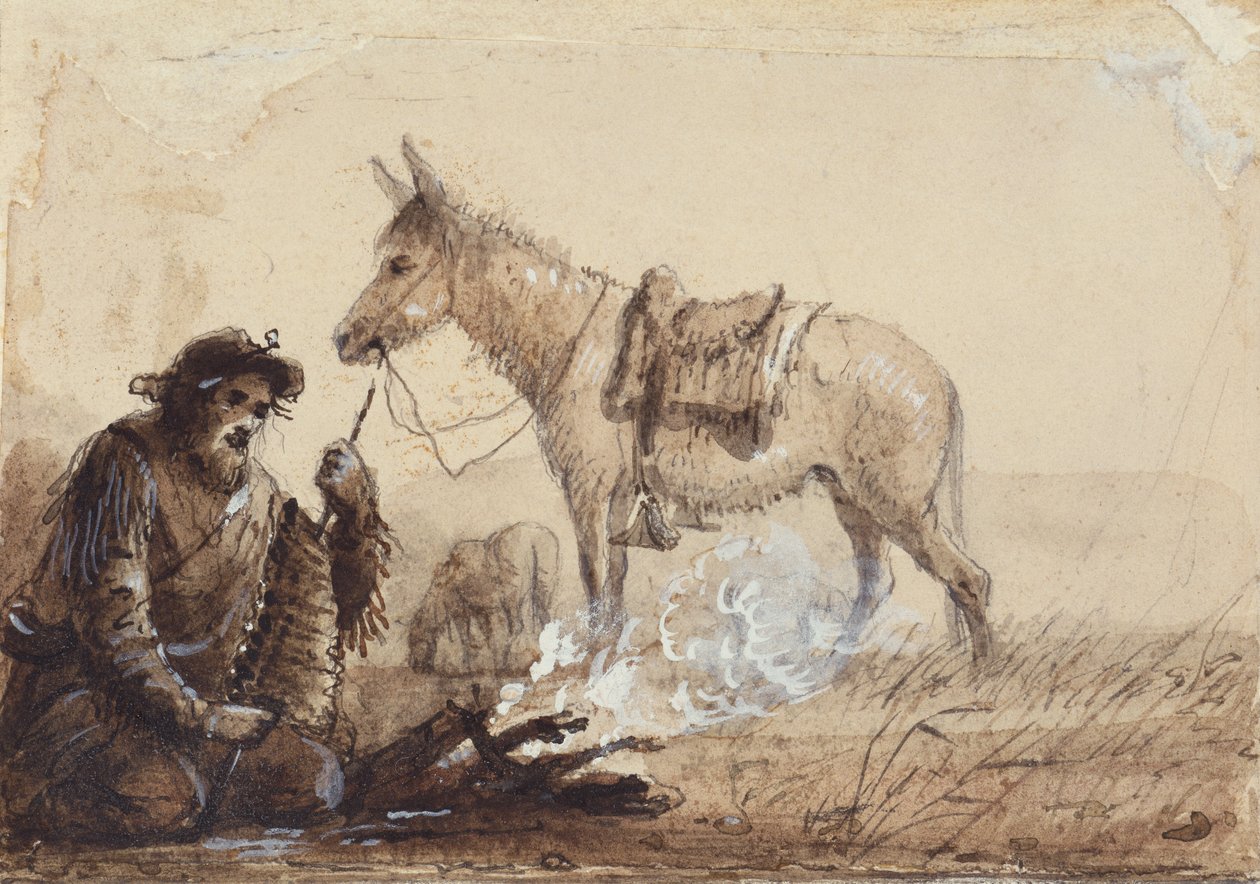 Francois Preparing Supper ، حوالي 1837 (رسم على ورق) بواسطة ألفريد جاكوب ميلر
