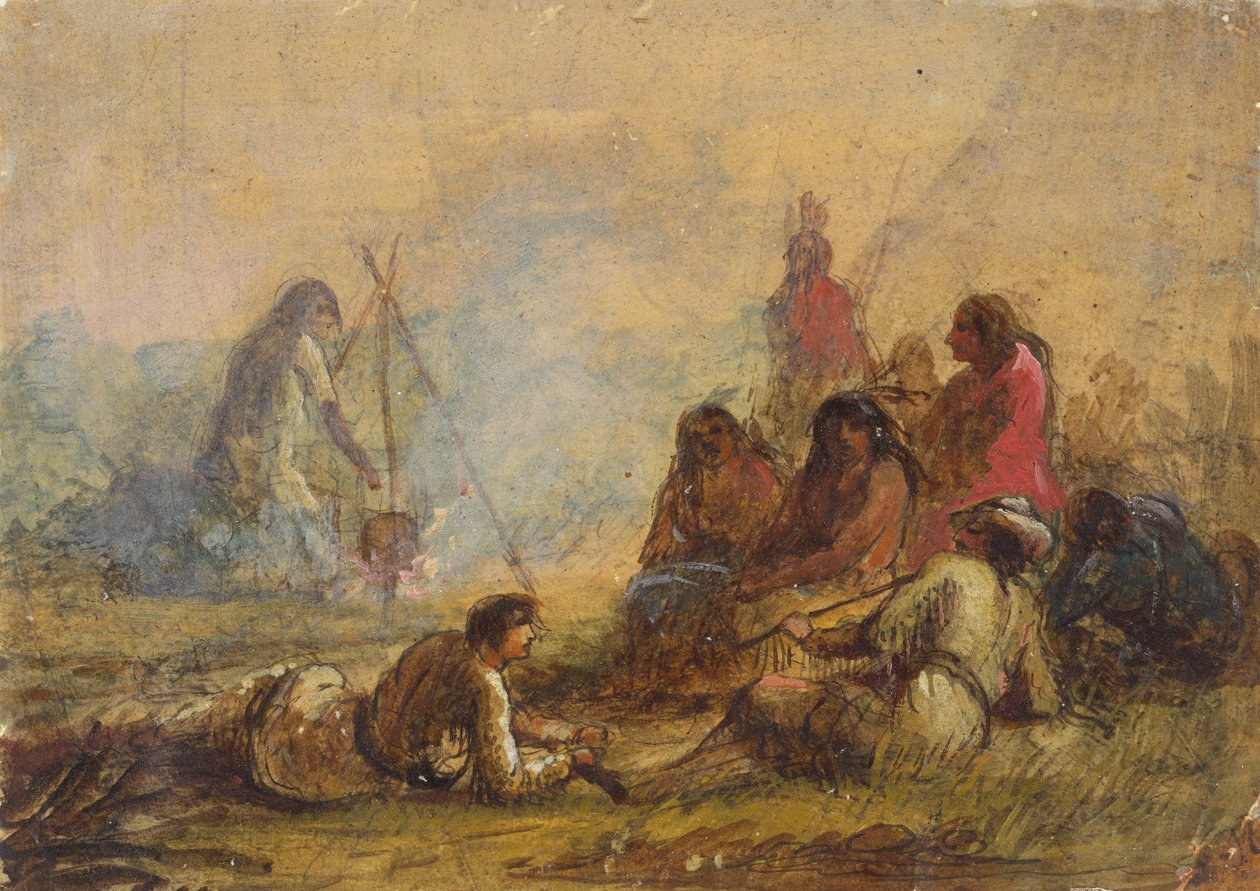 مجموعة الصيادين والهنود حوالي 1837 (ألوان مائية وغواش على ورق) بواسطة ألفريد جاكوب ميلر