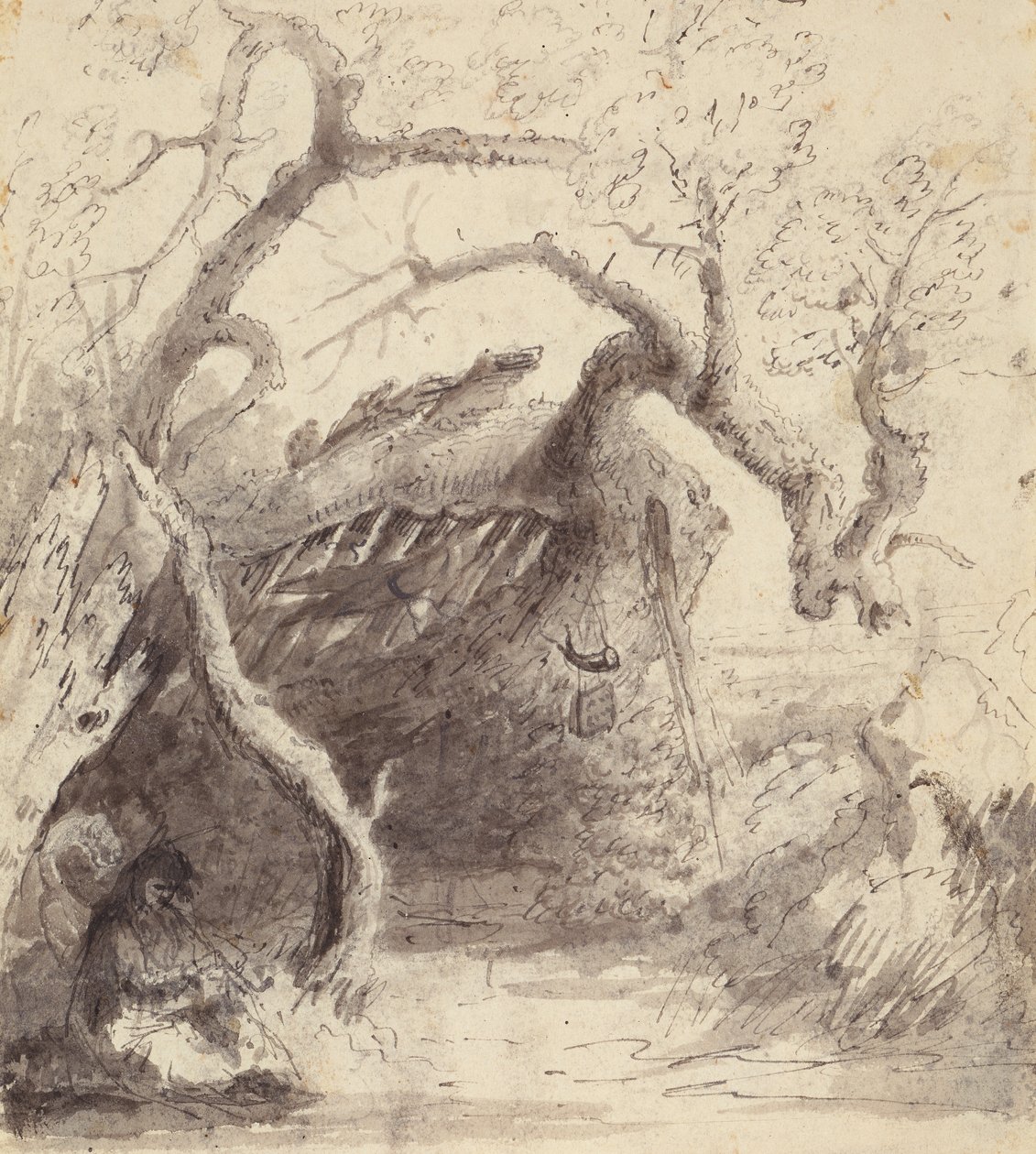 الكابينة الهندية على اللوحة ، حوالي عام 1837 (قلم حبر وحبر وغسل على ورق) بواسطة ألفريد جاكوب ميلر