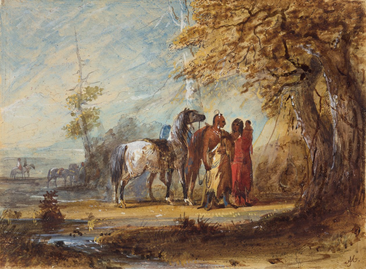العائلة الهندية ، حوالي 1837 (قلم رصاص وألوان مائية وغواش على ورق) بواسطة ألفريد جاكوب ميلر