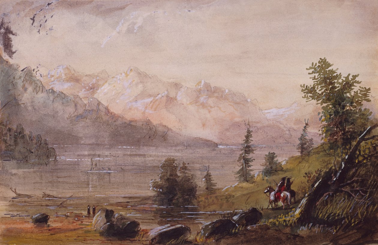 الصيادون الهنود يبحثون عن لعبة ، حوالي عام 1837 (قلم رصاص وألوان مائية وغواش على ورق) بواسطة ألفريد جاكوب ميلر