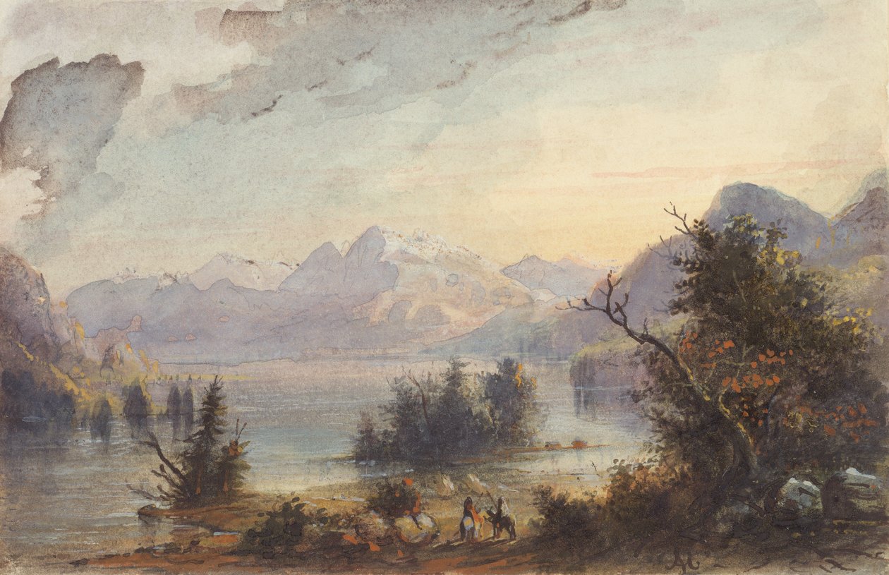 مشهد البحيرة ، جبال روكي ، حوالي عام 1837 (ألوان مائية على ورق) بواسطة ألفريد جاكوب ميلر