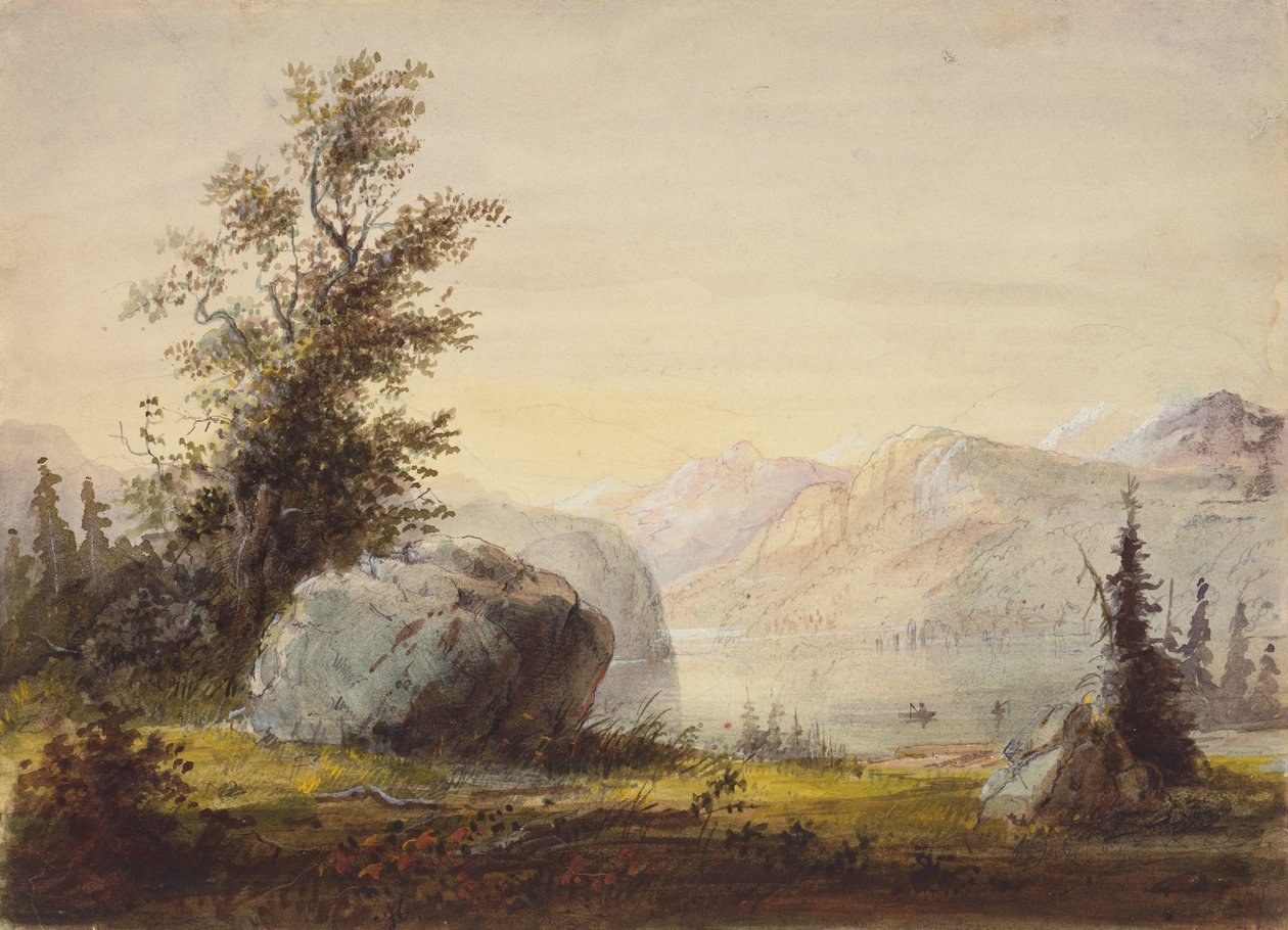 بحيرة ، ويند ريفر ، حوالي عام 1837 (قلم رصاص وألوان مائية وغواش على ورق) بواسطة ألفريد جاكوب ميلر