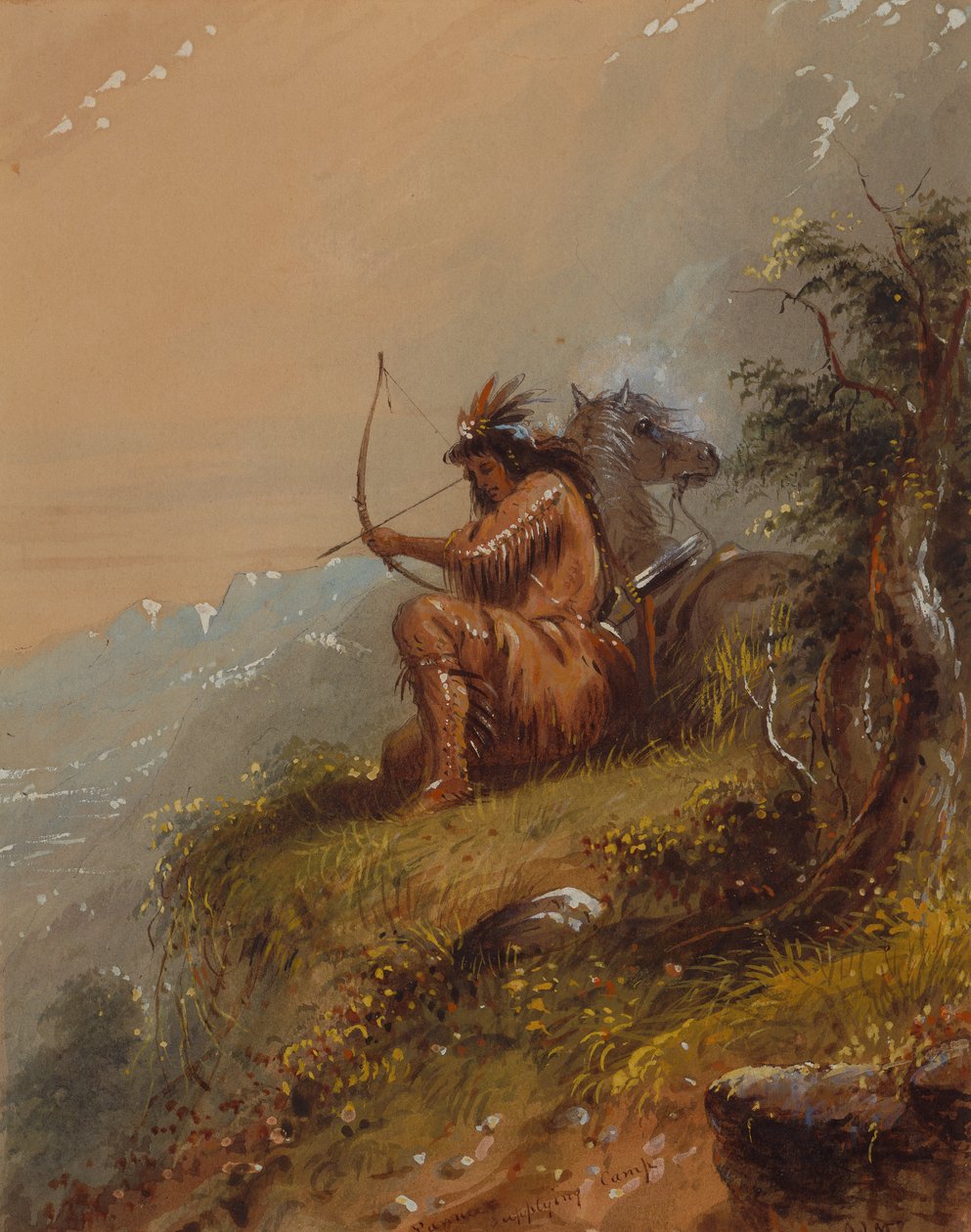 معسكر تجهيز باوني ، حوالي عام 1837 (ألوان مائية على ورق) بواسطة ألفريد جاكوب ميلر