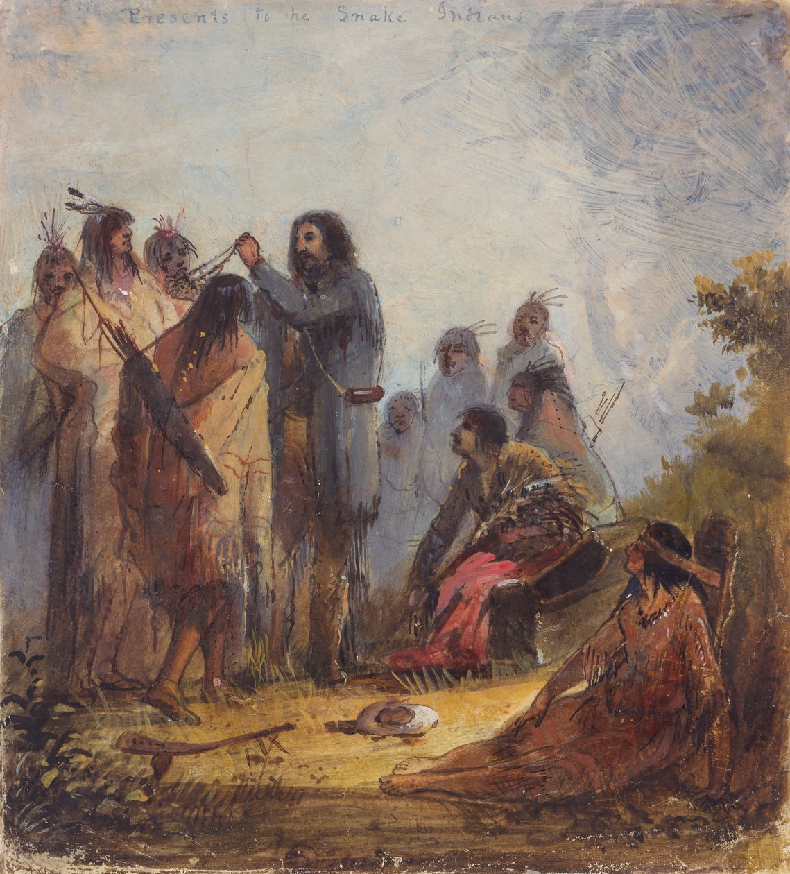هدايا للهنود الأفعى ، حوالي عام 1837 (زيت على ورق) بواسطة ألفريد جاكوب ميلر