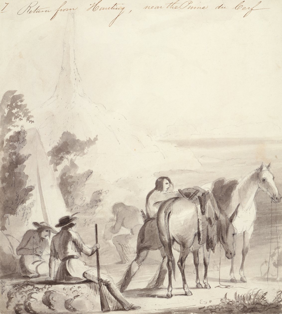 العودة من الصيد حوالي 1837 (زيت على ورق مقوى) بواسطة ألفريد جاكوب ميلر