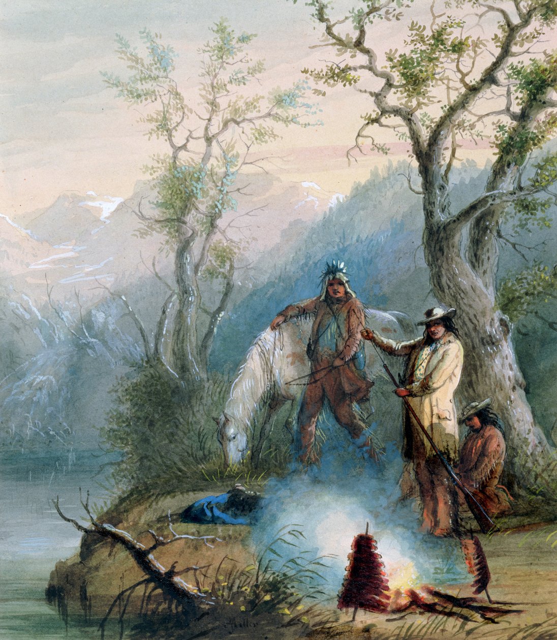 تحميص الضلع الحدودي ، 1837 (مرحاض مرتفع باللون الأبيض على الورق) بواسطة ألفريد جاكوب ميلر