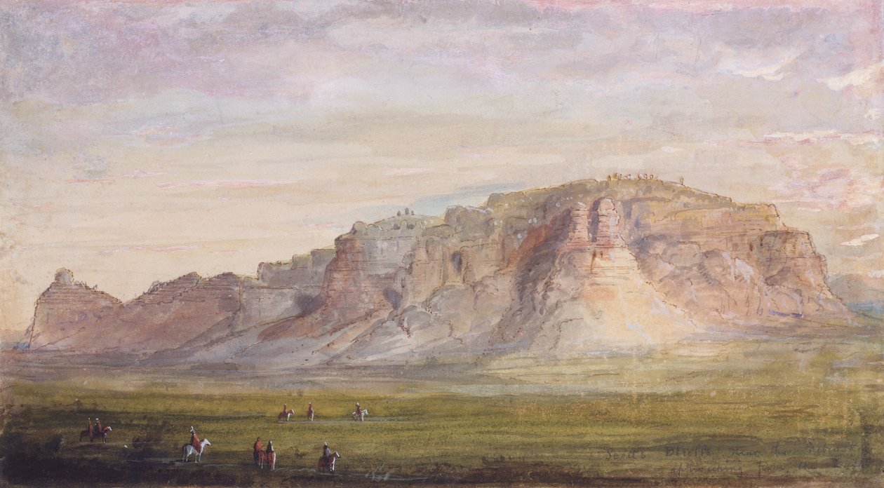سكوتس بلاف بالقرب من نبراسكا (بلات) ، حوالي عام 1837 (ألوان مائية على ورق) بواسطة ألفريد جاكوب ميلر