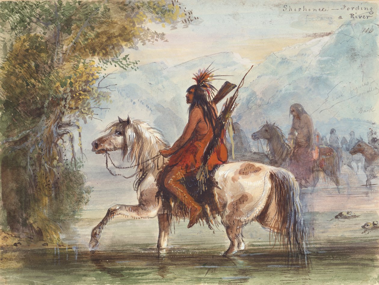 مخيم شوشون نهر ، حوالي عام 1837 (ألوان مائية على ورق) بواسطة ألفريد جاكوب ميلر