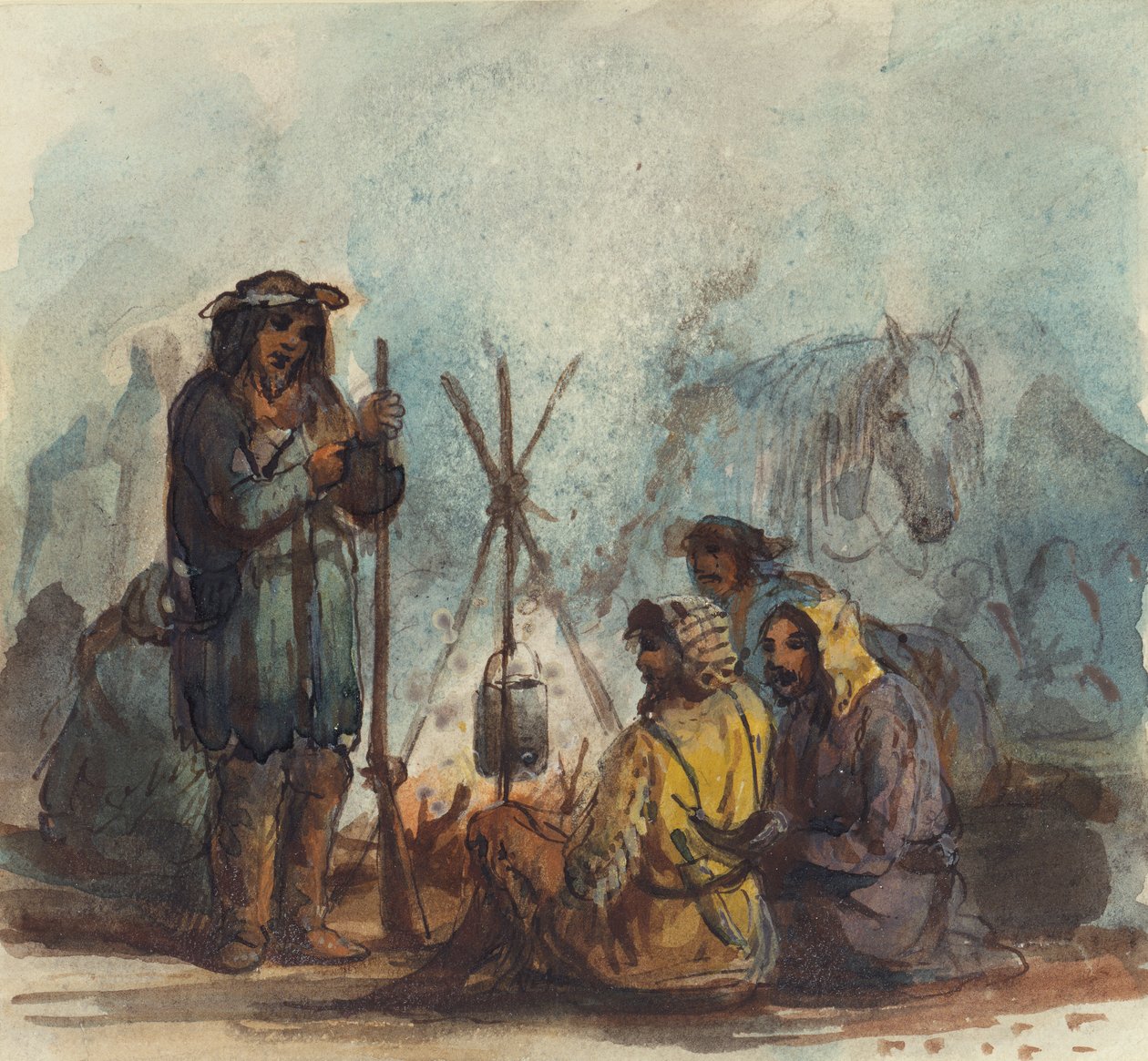 صيادون ، حوالي 1837 (قلم وحبر وألوان مائية وغواش على ورق) بواسطة ألفريد جاكوب ميلر