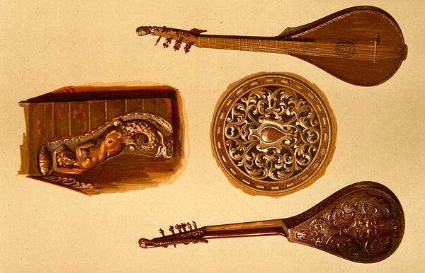 Cittern ، إيطالي ، من "آلات موسيقية" (حجرية ملونة) بواسطة ألفريد جيمس هيبكنز