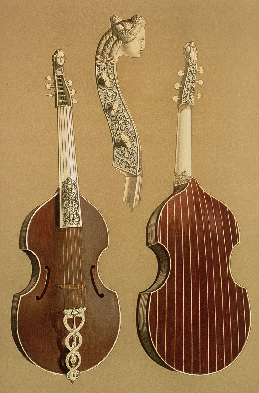 Viola da Gamba أو bass viol بقلم جواكيم تيلك (1641-1719) هامبورغ ، 1701 من "آلات موسيقية" (ليثو ملونة) بواسطة ألفريد جيمس هيبكنز