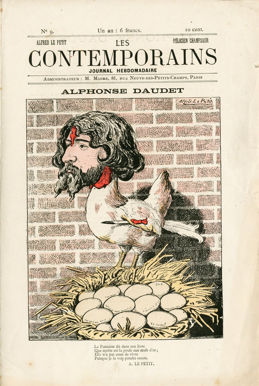 غلاف "" Les Contemporains "، رقم 9 ، Satirique en Colors: Alphonse Daudet - Litterature - Houle ، Daudet Alphonse - رسم بواسطة Alfred Le Pepetit (1841-1909) بواسطة ألفريد لو بيتيت