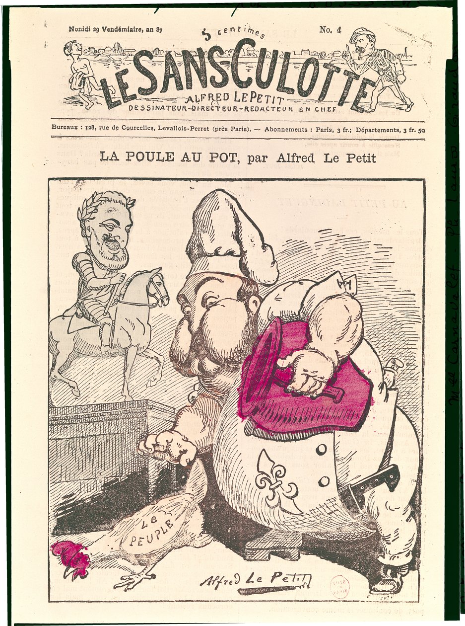 "Le Poule au Pot" ، كاريكاتير هنري تشارلز فرديناند ماري ديودون (1820-1883) كونت شامبورد ، من "لو سان كولوت" ، 1879 بواسطة ألفريد لو بيتيت
