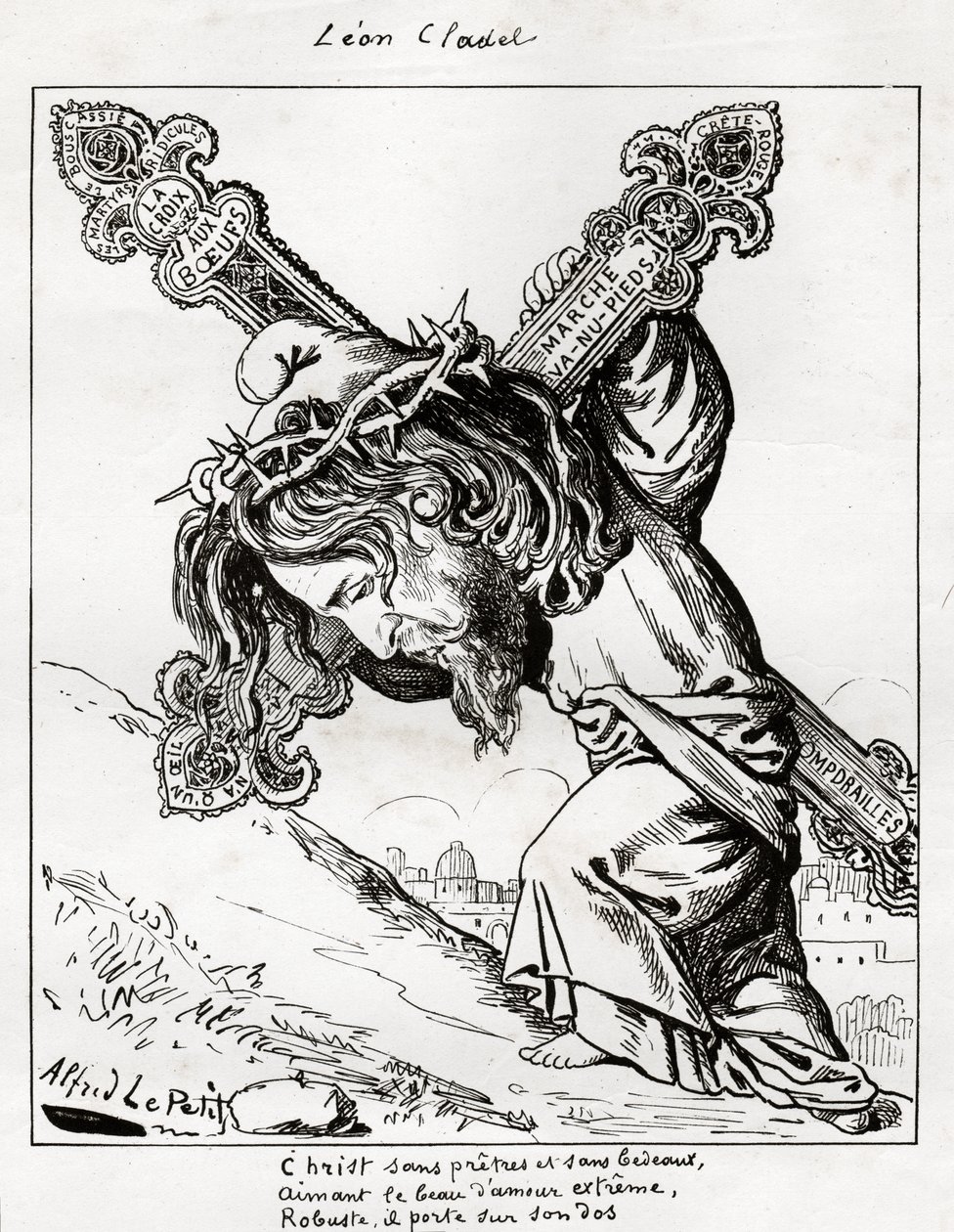 caricature of Leon Cladel, c.1875-80 (engraving) بواسطة ألفريد لو بيتيت