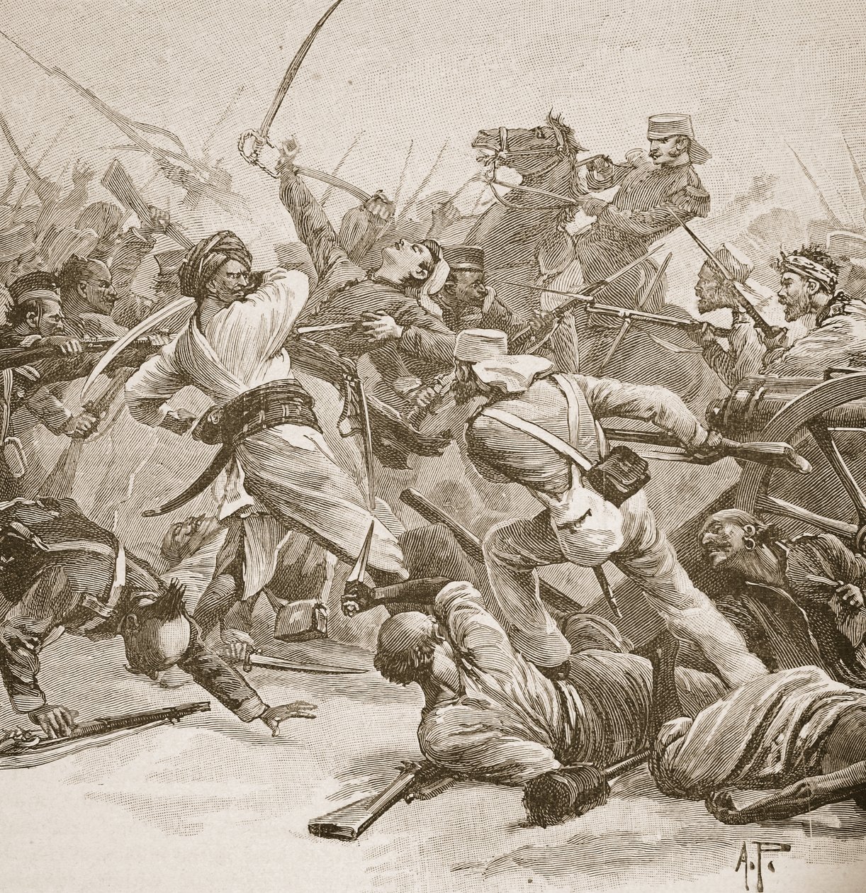 "لقد كانت Bayonet to Bayonet" ، التوضيح من "معارك القرن التاسع عشر" من تأليف Archibald Forbes ، GA Henty والرائد Arthur Griffiths بواسطة ألفريد بيرس